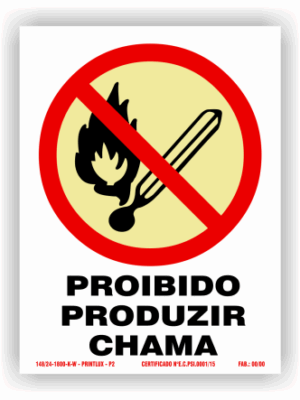 Placa PVC Proibido Produzir Chama