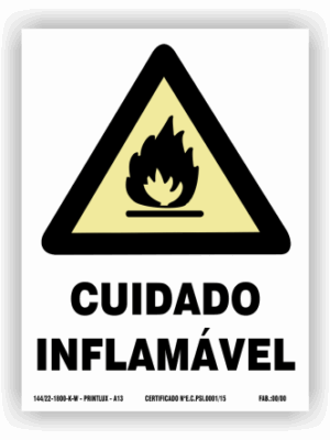 Placa PVC Cuidado Inflamável