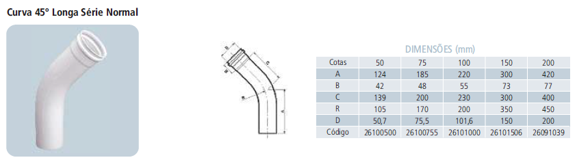 Curva PVC Esgoto 45° Longa - Imagem 2