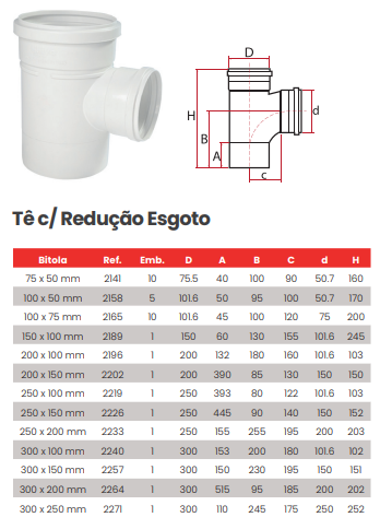 Tê PVC Esgoto Redução - Imagem 2